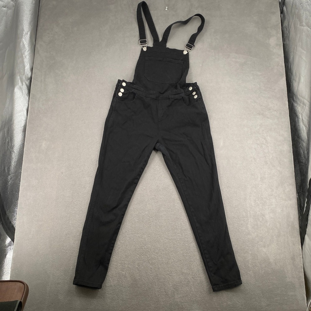 Fantastic Fawn Black Denim Overalls Skinny Leg Stretch Bib Jumpsuit Large
